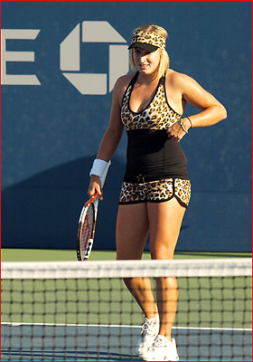 Bethanie Mattek in leopard skin outfit